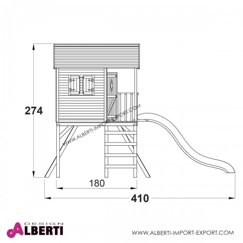 Casetta a palafitta Mattia con scivolo e altalena 410x295xH270 cm