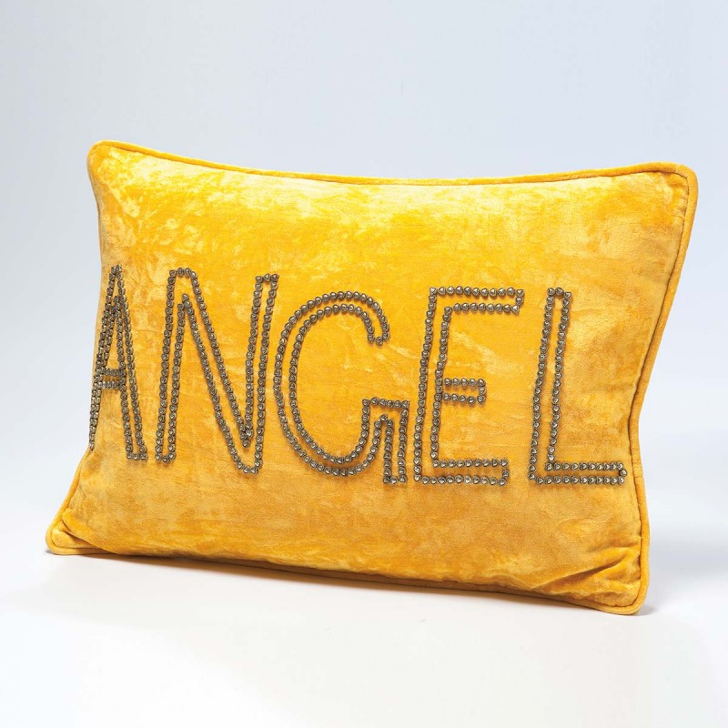 962 KA34959_a Cuscino giallo con scritta Angel in rilievo 35x50cm