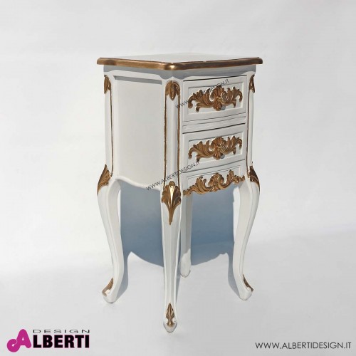 962 BA2102_a Comodino barocco 2 cassetti bianco decorazioni oro 38x30x74 cm