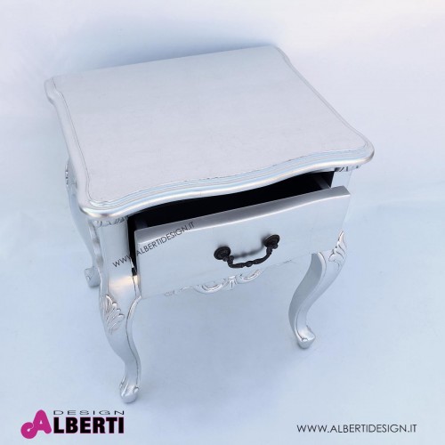 962 BA2104_a Comodino 1 cassetto foglia argento 50x41x63 cm
