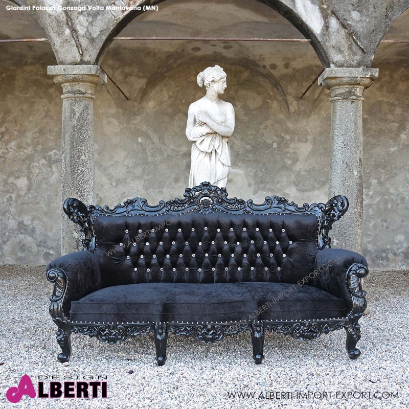 Divano FRENCH black/black velluto 214x82x117