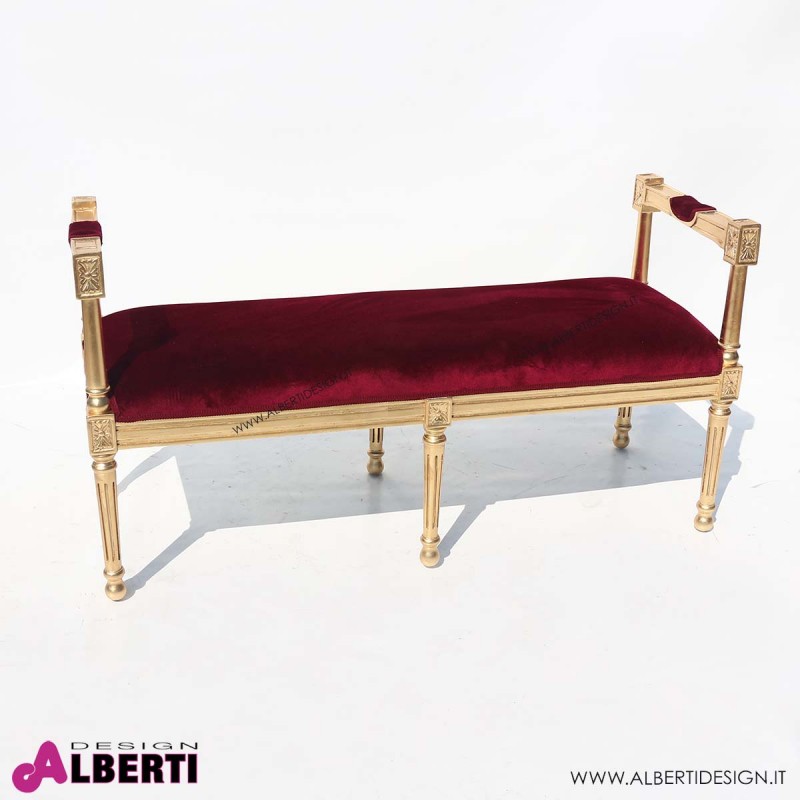 962 BA2127_a Panca barocco foglia oro/velluto bordeaux 127x45x66 cm barocco americano