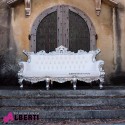 Divano barocco french 3 posti argento/bianco 214cm