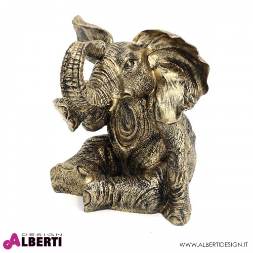 Elefante color oro seduto in vetro resina L50 H46cm