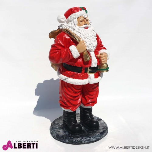 Babbo Natale in piedi con sacco regali e campana in vetroresina H130cm