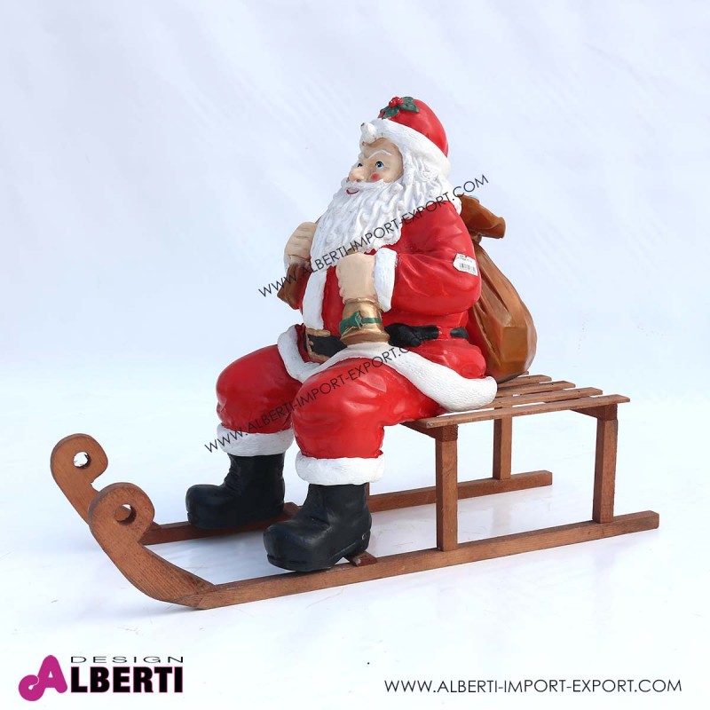 963 95M_a Babbo Natale in vetro resina su slitta in legno H58 cm