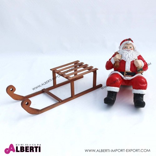 963 95M_b Babbo Natale in vetro resina su slitta in legno H58 cm