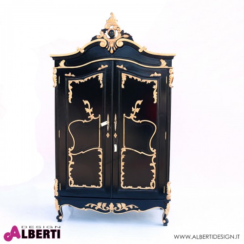 962 BA2118_a Armadio Delphine 2 ante nero decorazioni oro 140x65x234 cm