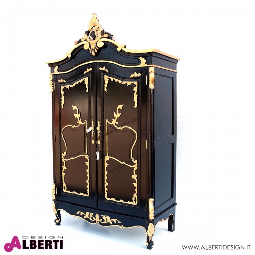 962 BA2118_a Armadio Delphine 2 ante nero decorazioni oro 140x65x234 cm