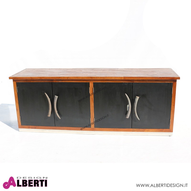 962 MA1227_a Credenza Primitiv 207x58x77 vetro sul piano, gambe inox, ante nere maniglie a forma di corna