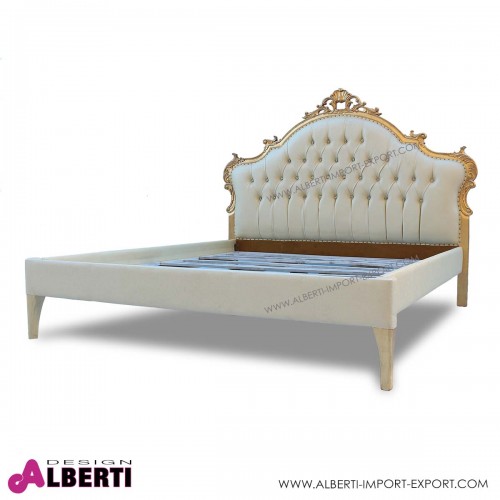 Letto MARSIGLIA barocco foglia oro / tessuto crema con ricamo ornamentale. L180 x P218 x H162