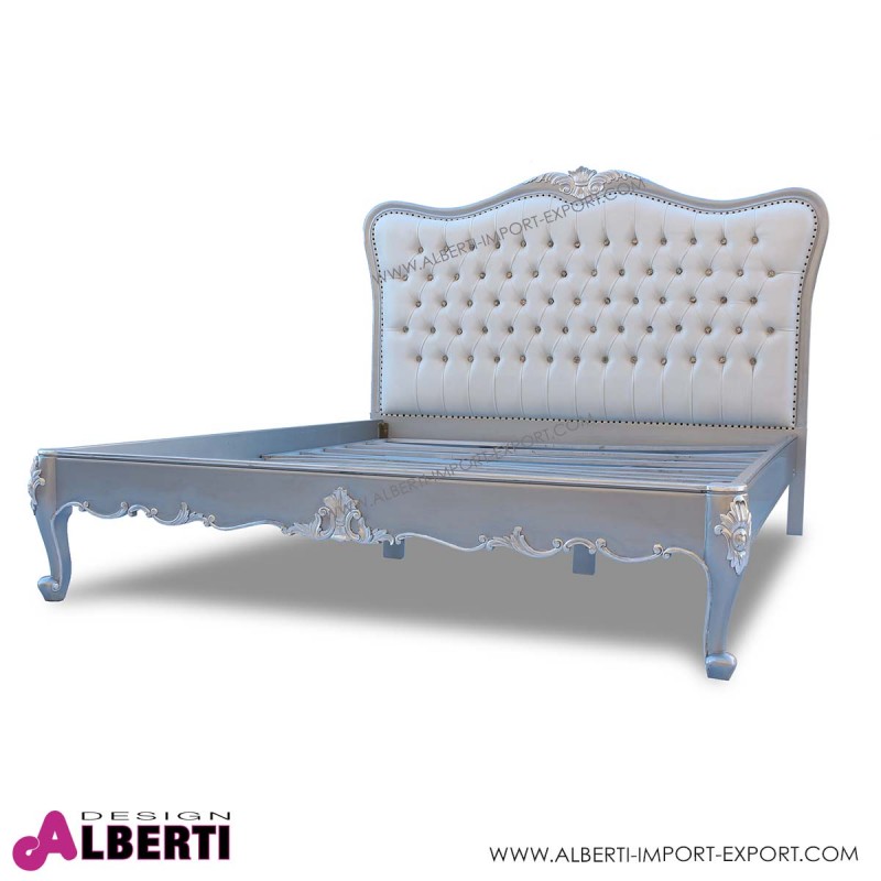 962 BALNIZSL^W-SI_a Letto NIZZA silver foglia/white  pelle sintetica 218x180x152