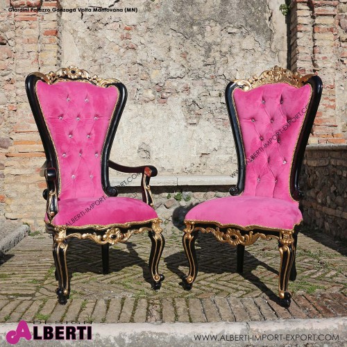 Poltrona MARILYN barocco black-gold/fucsia simil-Alcantara