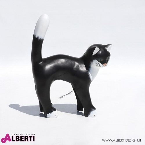 Gatto in piedi nero e bianco in vetroresina 20x35xH45