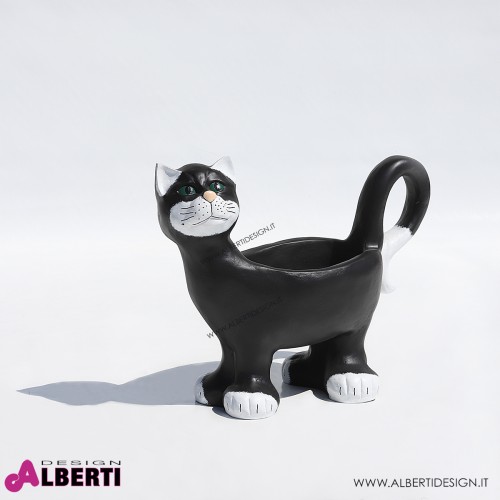 Gatto nero e bianco con coppa in vetro resina 20x45xH35