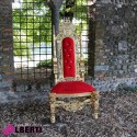 Trono barocco con leoni lavorato oro con tessuto rosso e bottoni simil swarosky 86x80x185