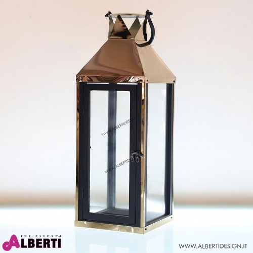 Lanterna Malaga in metallo color bronzo e legno 19x19xH55