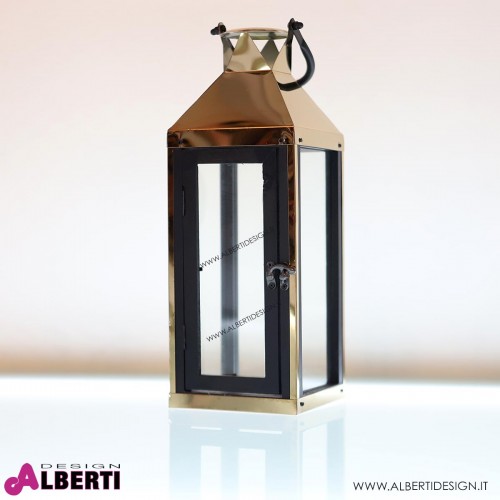 Lanterna Malaga in metallo color bronzo e legno 14x40xH40