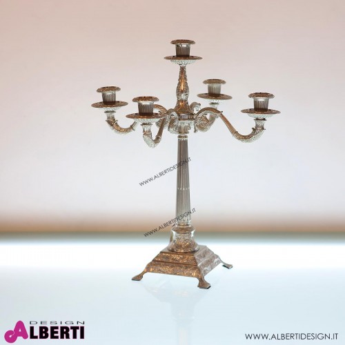 962 FLS1400^5F_b Candelabro in metallo 5 fuochi in stile impero H 47,5 cm