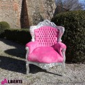 Poltona barocco Marsiglia argento con tessuto rosa 83x83x115