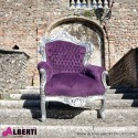 Poltrona barocco Marsiglia argento con tessuto viola 83x83x115