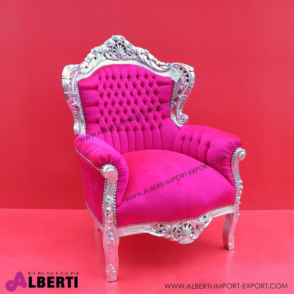 Poltrona barocco MARSIGLIA argento fucsia83x83x115