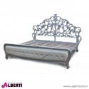 Letto barocco matrimoniale argento ed ecopelle crema