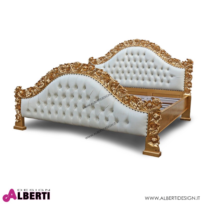 962 BA2144_a Letto Rose foglia oro/ecop.bianca201/223x201/218xh100/150 cm