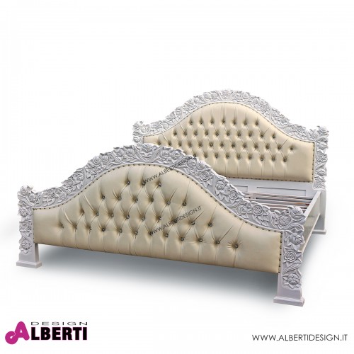 962 BA2145_a Letto Rose bianco/ecopelle crema 201/223x201/218xh100/150 cm