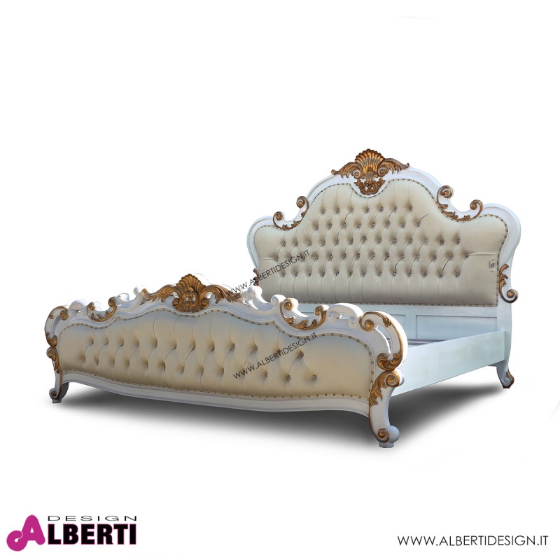 962 BA2160_a Letto bianco decoraz.gold/ecopellcrema 201/225x201/220xh75/175 cm