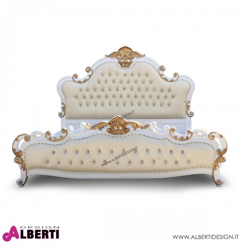 962 BA2160_b Letto bianco decoraz.gold/ecopellcrema 201/225x201/220xh75/175 cm