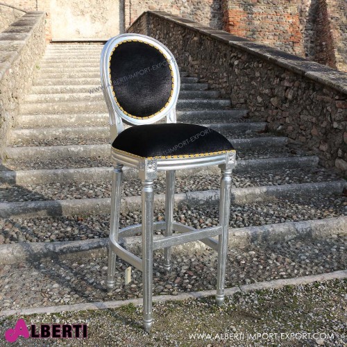 Sgabello BAR barocco con schienale silver/black