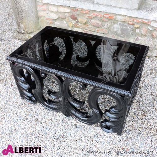 962 BATAV-CB6X10_b Tavolino caffè barocco black con top vetro 100x60