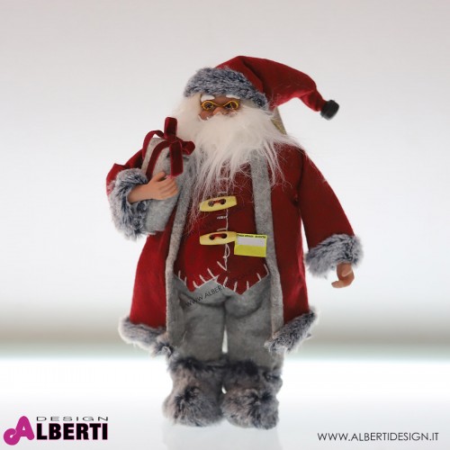 Babbo Natale rosso e grigio in plastica e tessuto 30cm