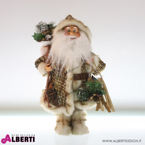 Babbo Natale in piedi beige in plastica e tessuto 43cm