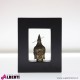 Testa Buddha in metallo con cornice in legno nero 16x4x20 cm