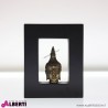 Testa Buddha in metallo con cornice in legno nero 16x4x20 cm