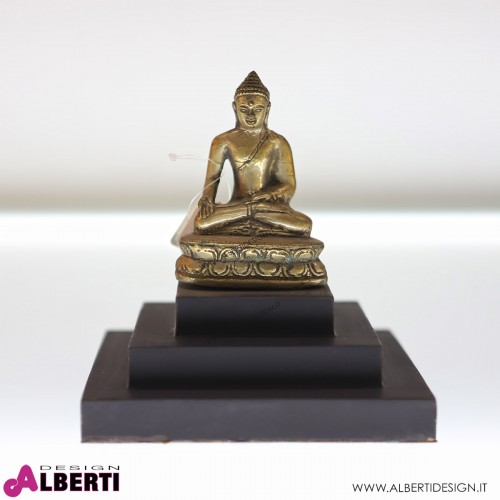 Buddha in rame su base nera in legno 15x15xh16 cm